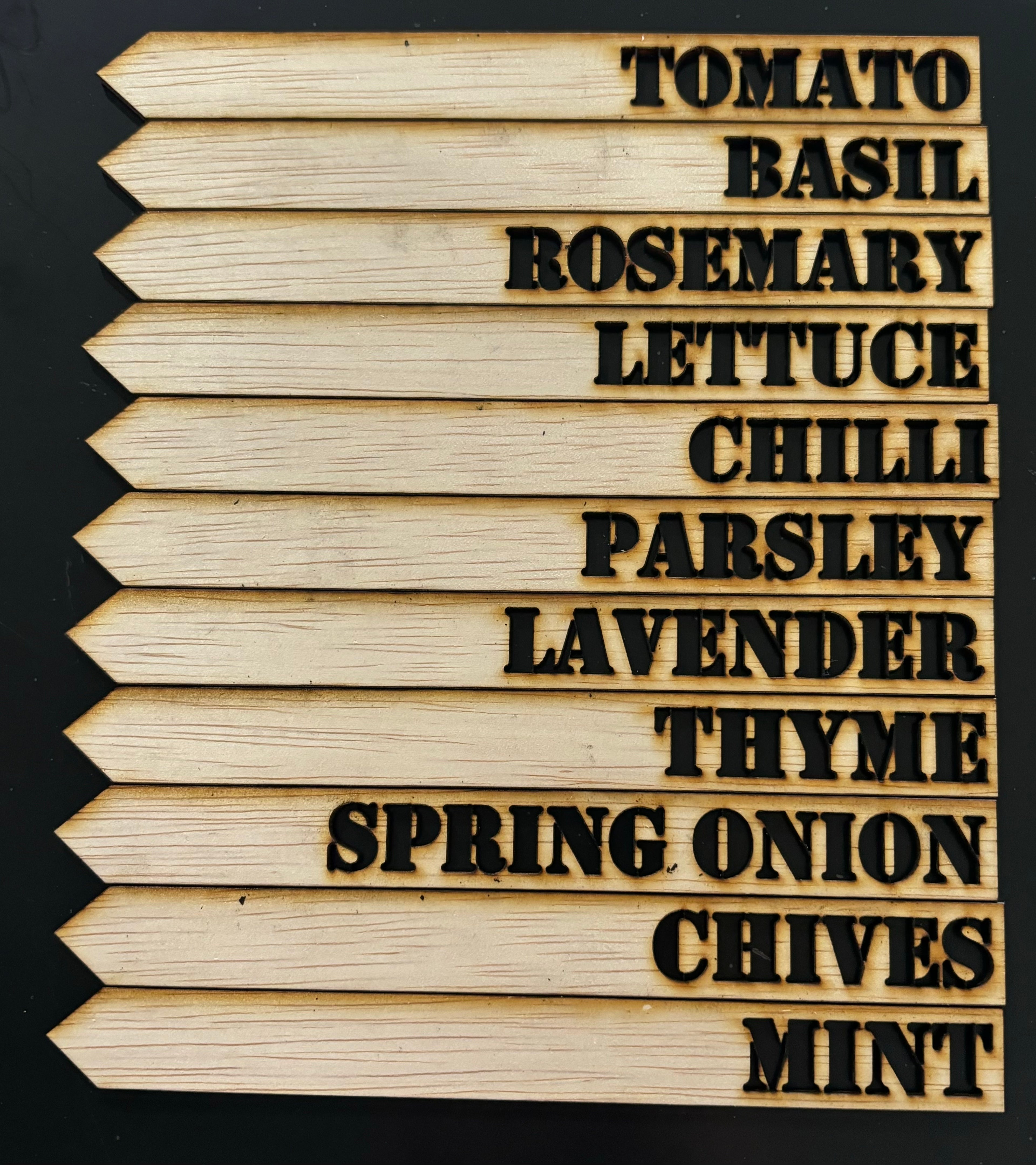 11 Veggie Garden Labels - 3mm Timber